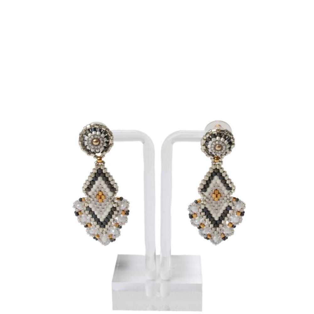 Miguel Ases Womens Silver Tone Gray Bead Geometric Dangle Earrings OS